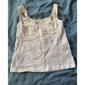Arianne Y2K Size Medium White Floral Stretch Lace Trim Camisole